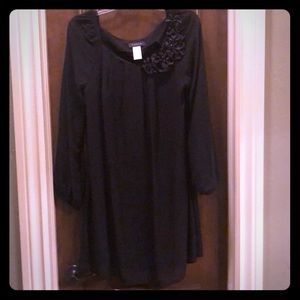 Black shift dress with sheer sleeves